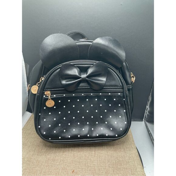 Little Minnie Mouse Bow Black Back Pack - Picture 2 of 8